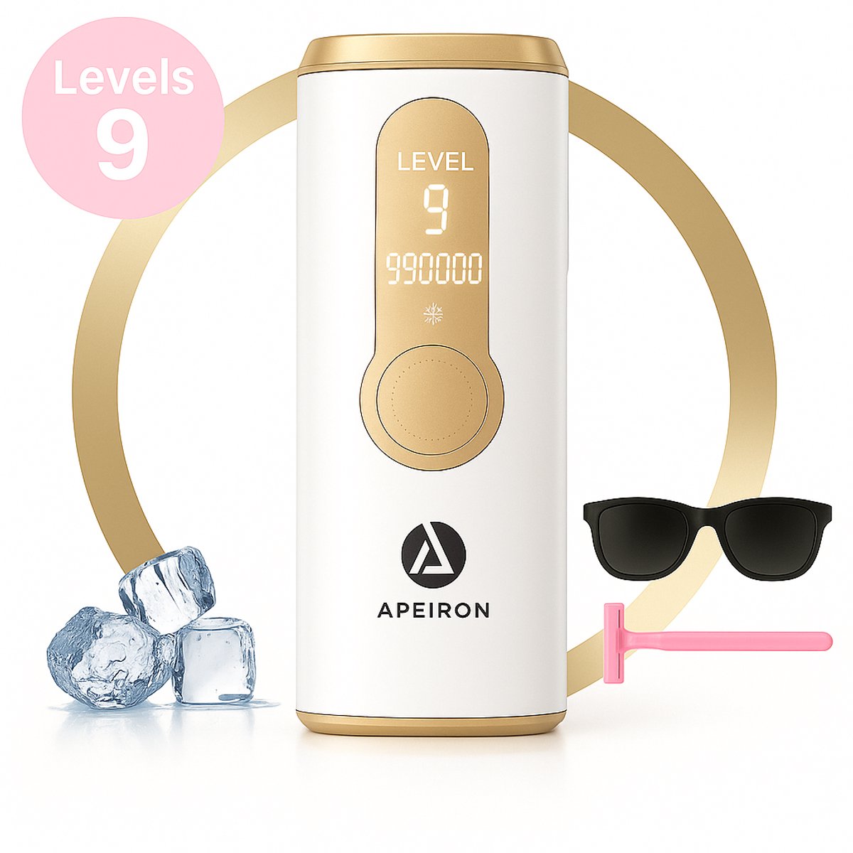 Apeiron Laser Ontharingsapparaat - IPL Ontharingsapparaat - 9 Intensiteitsstanden - Vriesfunctie - 990.000 Flitsen - Incl. Beschermingsbril & Scheermes