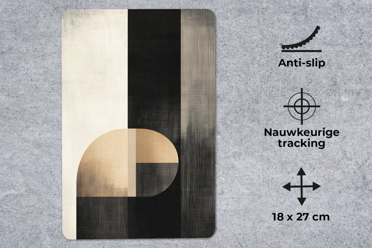 Muismat 18x27 cm - Mousepad Vormen - Modern - Zwart - Muismatten