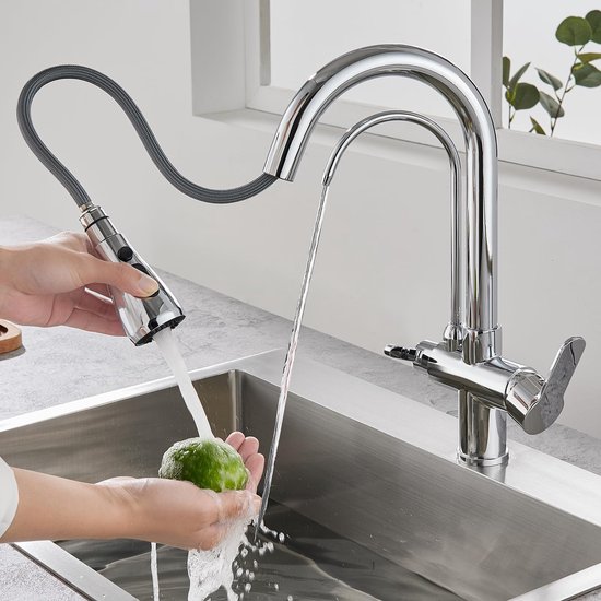2PCS 3-weg Keukenkraan, 3 In 1 Keukenmengkraan Voor Osmosesysteem Schoonwaterkraan Met 2 Aparte Bedieningshendels Zwart