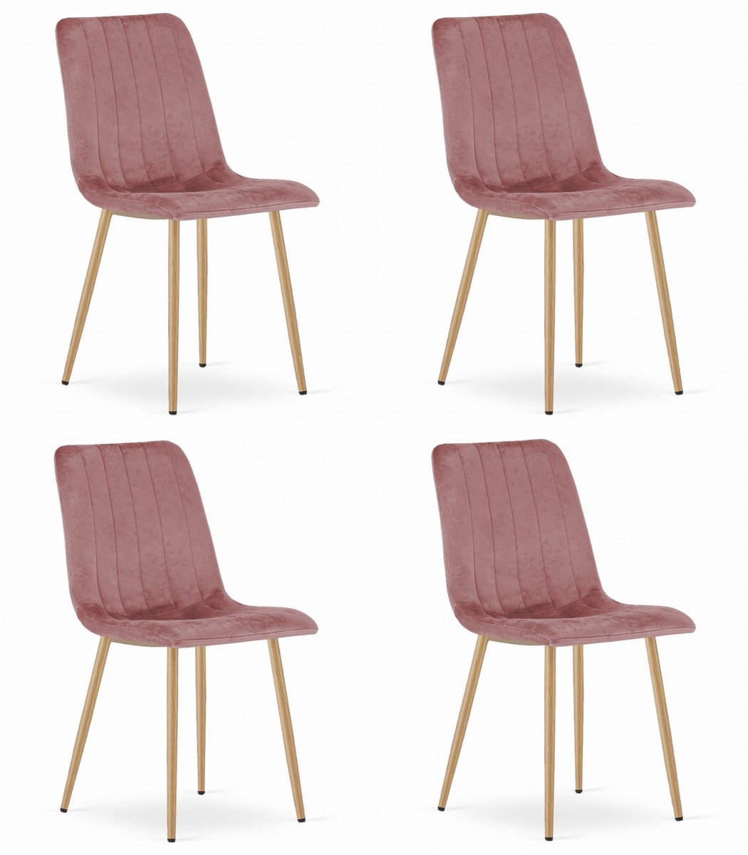 LEOBERT Set van 4 Eetkamerstoelen LAVA - Donkerroze - Houtlook Metalen Poten - Velvet Bekleding - Industriële Stijl, Max. 110 kg, Ergonomisch Design, Comfortabele Zitting