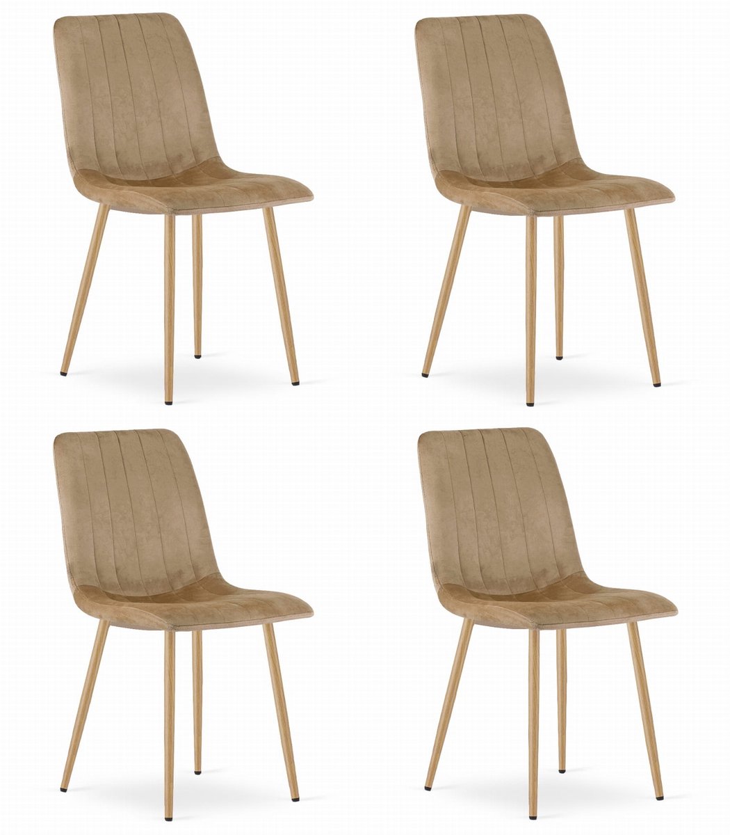 Set van 4 Eetkamerstoelen LAVA - Bruin - Houtlook Metalen Poten - Velvet Bekleding - Industriële Stijl, Max. 110 kg, Ergonomisch Design, Comfortabele Zitting