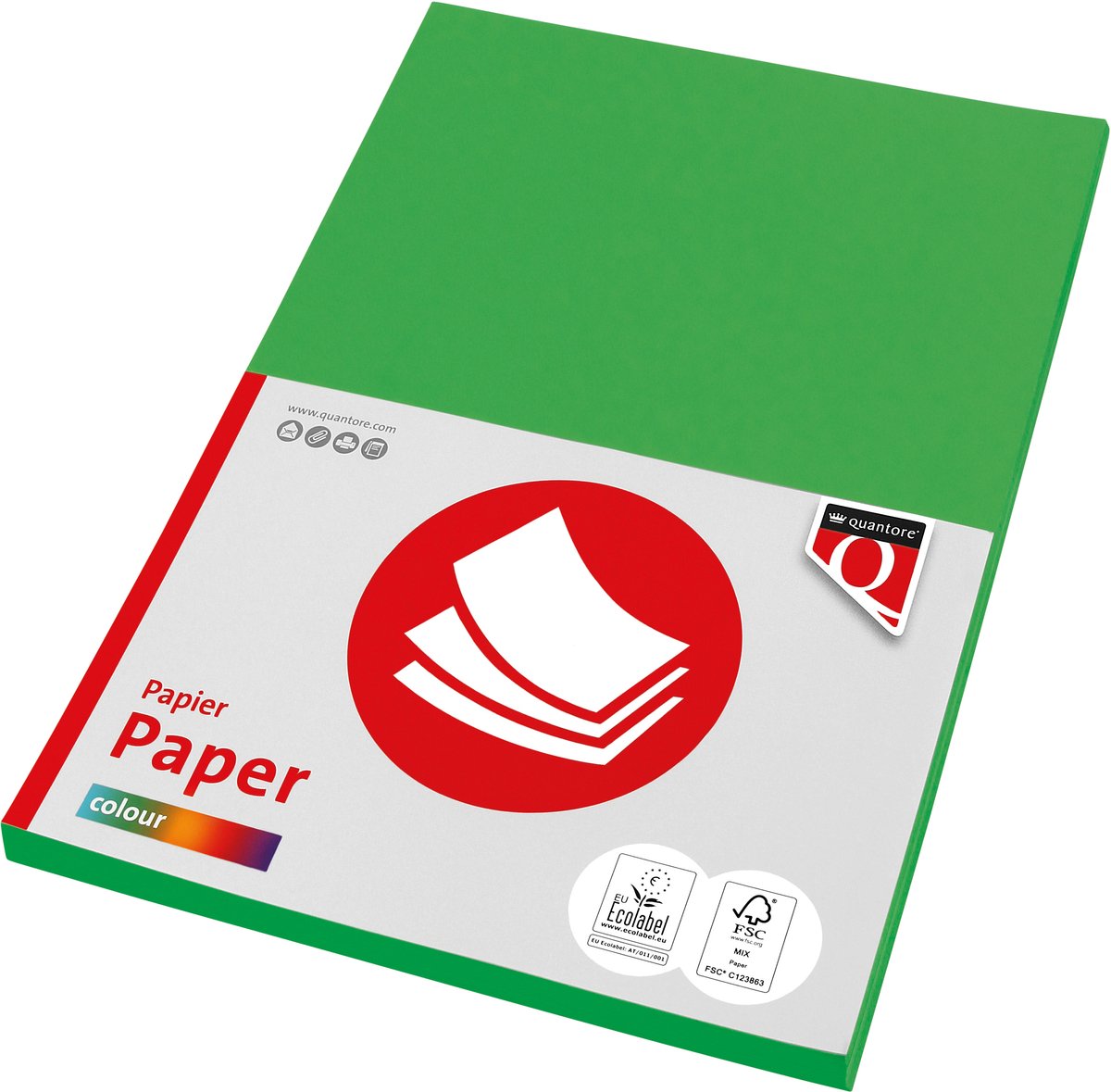 Quantore kopieerpapier A4 grasgroen 160gr FSC milieuvriendelijk.