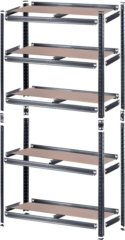 KARAT Rek voor zware lasten. 180 x 90 x 45 cm. van metaal. voor kelder. magazijn. in elkaar grijpend. van metaalstaal. 5 verstelbare planken (blauw- oranje