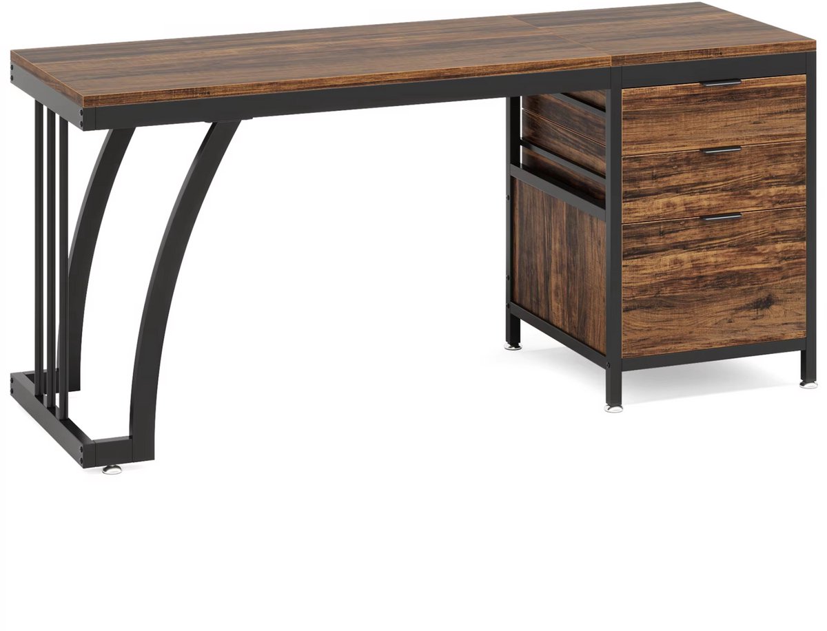 Happiq Computerbureau Luvia - Met 3 lades - 150cm - Bruin - Bureau - Voor thuis of werk en meer