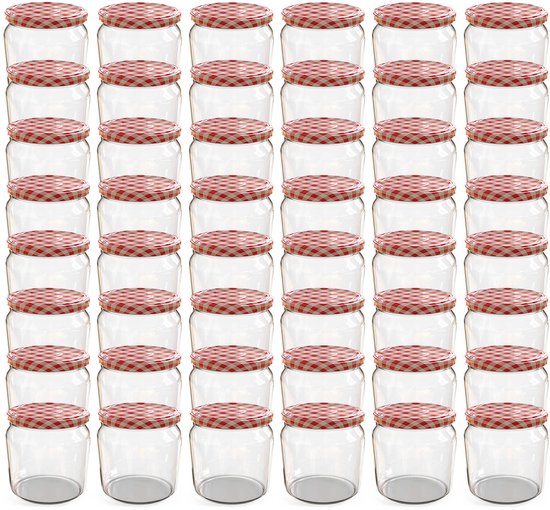 Oputec 48x 360ml inmaakpotten / voorraadpotten TO Ø 82 mm – glazen jampotten – metalen schroefdeksel rood-wit geruit – conservenpotten