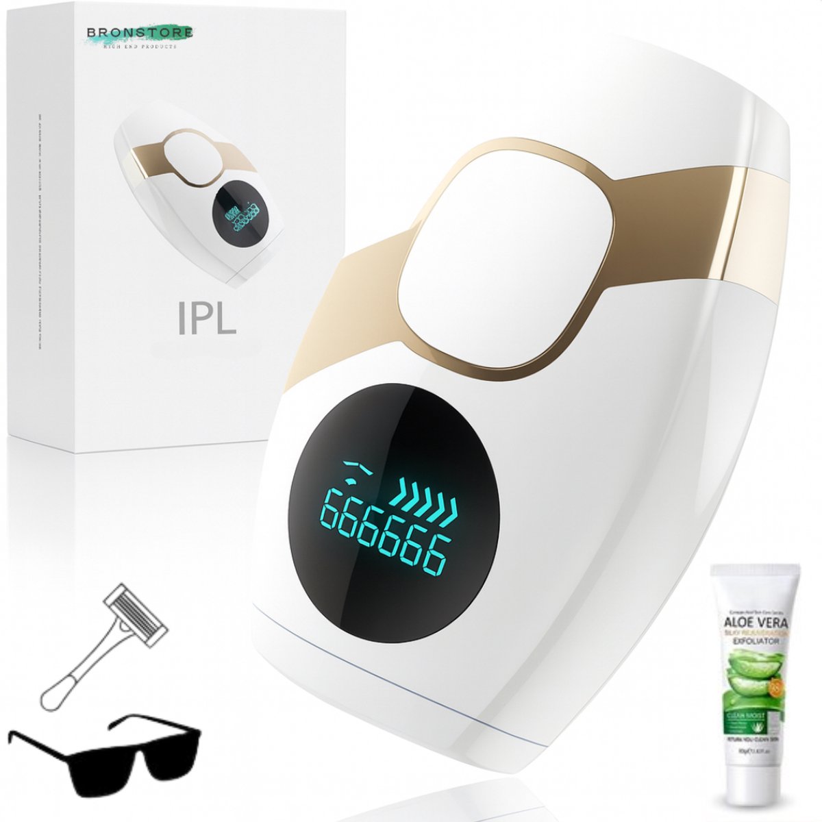 BronStore® Laser Ontharingsapparaat - IPL Ontharing Apparaat - Epileerapparaat Dames - Inclusief Beschermbril Scheermes & Satijnen Opberghoes