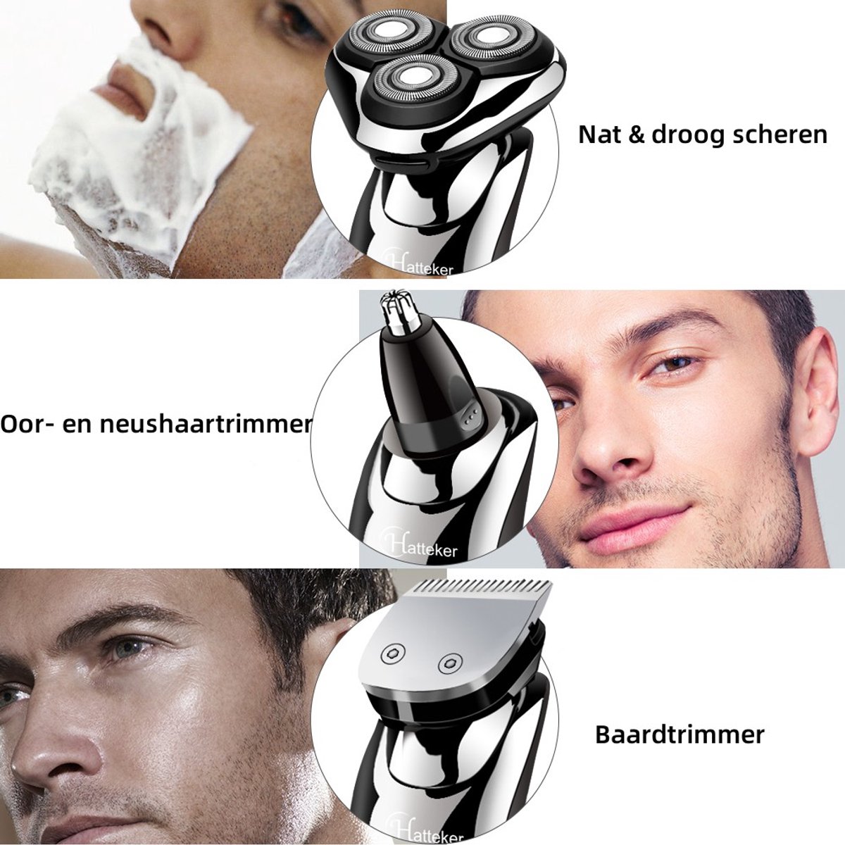 HATTEKER Professioneel 3-in-1 Scheerapparaat voor Mannen - afbeelding 3