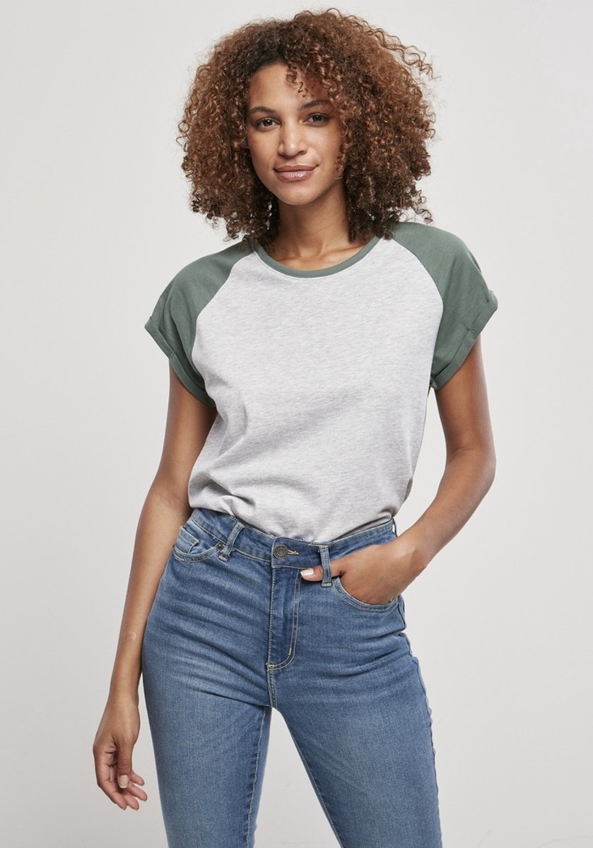Urban Classics Contrast Raglan Dames T-shirt 4XL Grijs