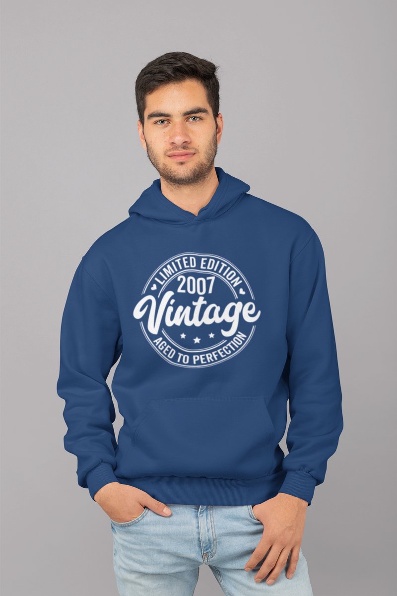 2007 Jaar Navy Hoodie Heren - Maat XL - Aged Vintage - Verjaardag Cadeau Mannen - Limited Edition