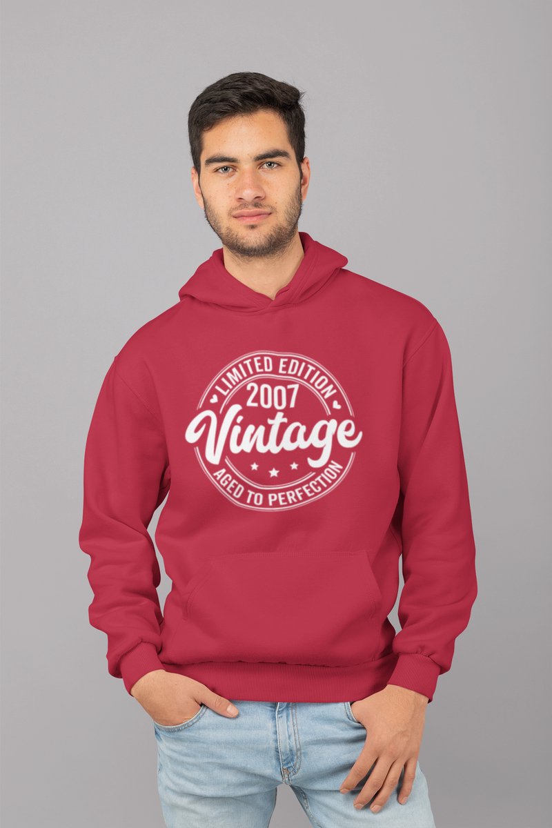 2007 Jaar Rood Hoodie Heren - Maat XXL - Aged Vintage - Verjaardag Cadeau Mannen - Limited Edition