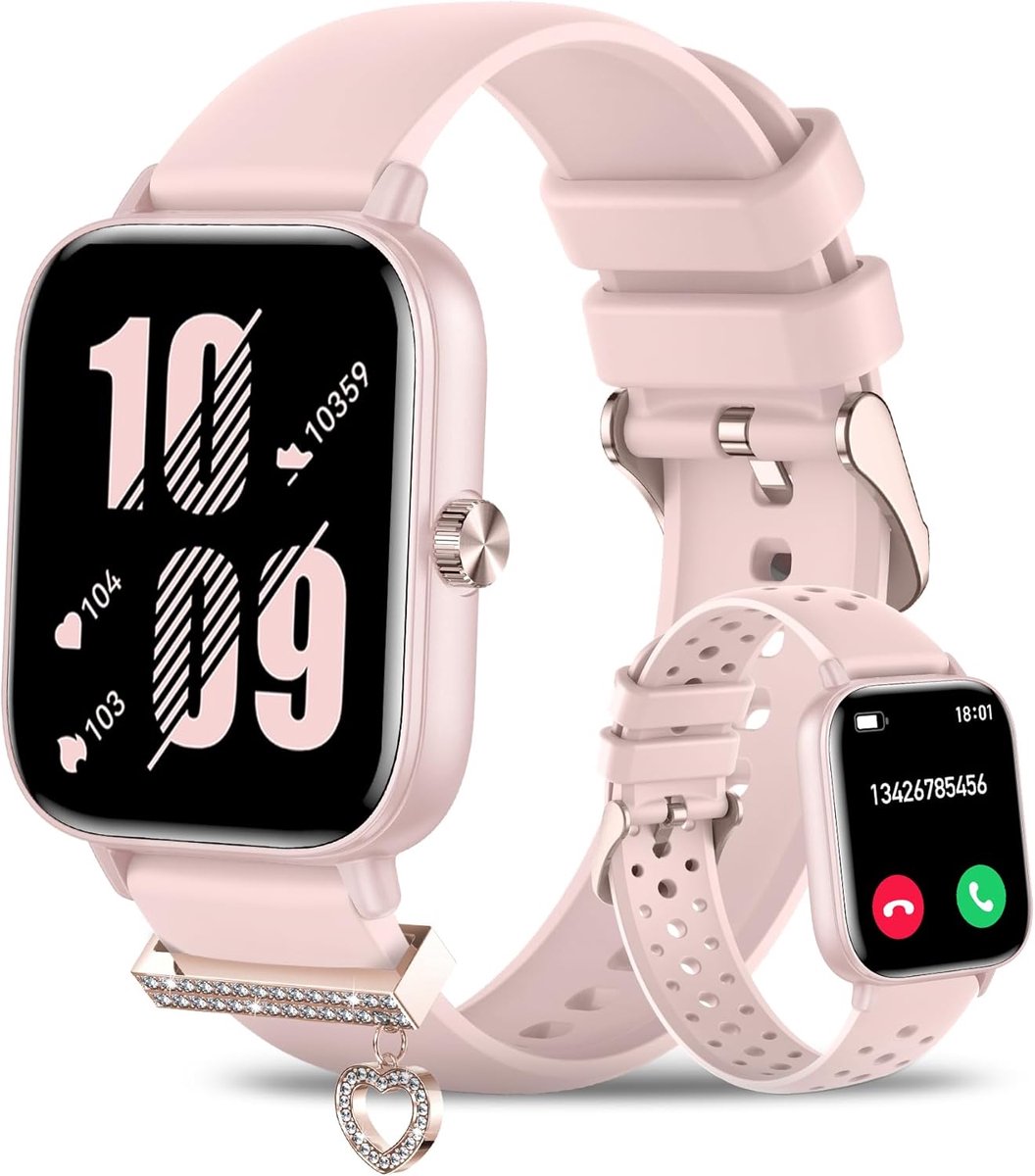 Smartwatch Dames 1,85 inch in Roze met Gezondheidsmonitor en Sportmodi