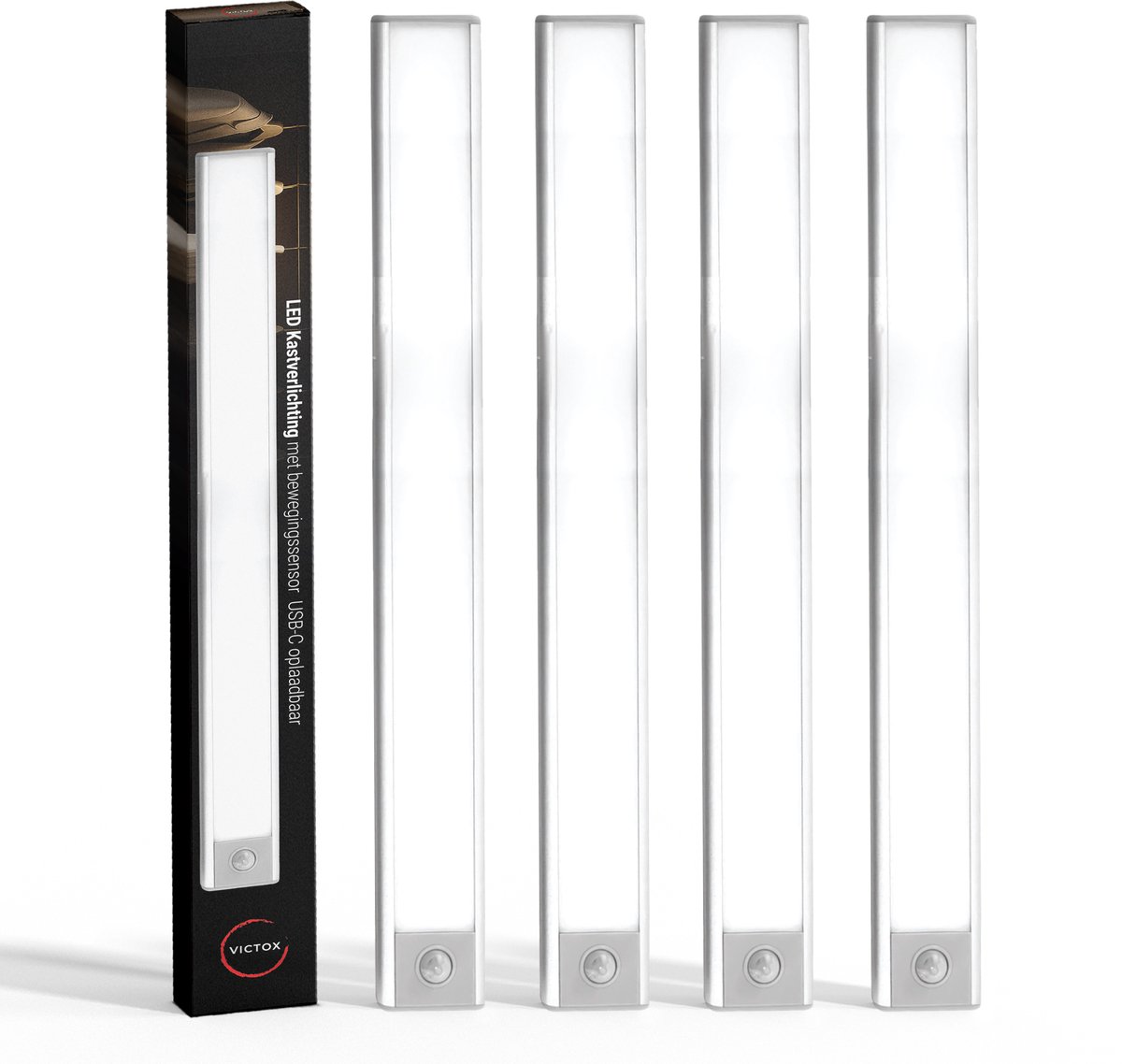 LED Kastverlichting met bewegingssensor - 4x 40 cm - USB-C Oplaadbaar - 3 Kleurtemperaturen - Magnetisch - Draadloos - Zilver (4-Pack)