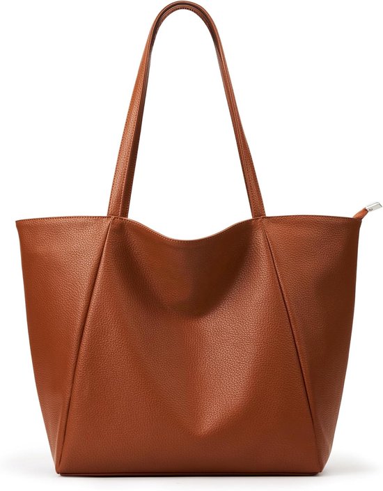 KALIDI Handtas voor dames, shoppertas, PU-leer, grote schoudertas met knoopsluiting voor werk, winkelen, school, koffie, Large