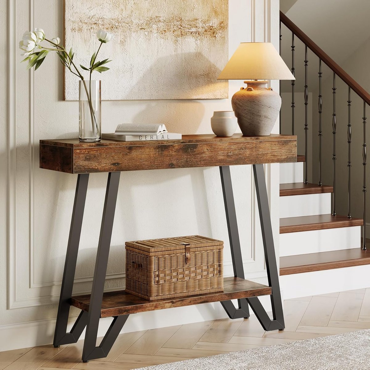 Tribesigns Consoletafel - Sidetable - Hout - Bruin - Industrieel - 103 x 30 x 80 cm - Console Tafel voor Hal, Woonkamer, Entree