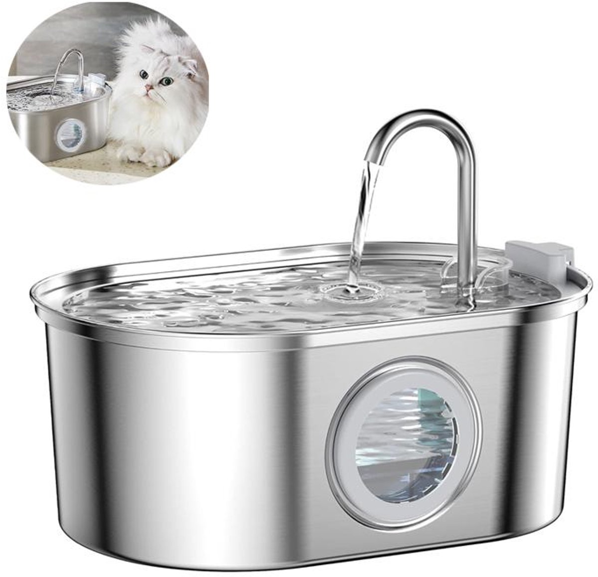 JeiibrZui Rvs Drinkfontein Voor Katten - Waterfontein Voor Katten - Grote Capaciteit 3,2 L Met Vierlaags Filtratie - 1 - Thuisgebruik Zilver