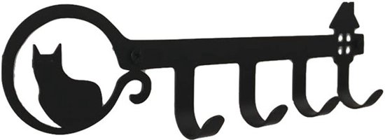 Porte-clés mural en fer avec 4 crochets (25*7*3,5 cm), crochet mural décoratif en métal, cintre mural, crochets à clés, organisateur, serviette de bain, porte-peignoir, crochets de porte, chat noir