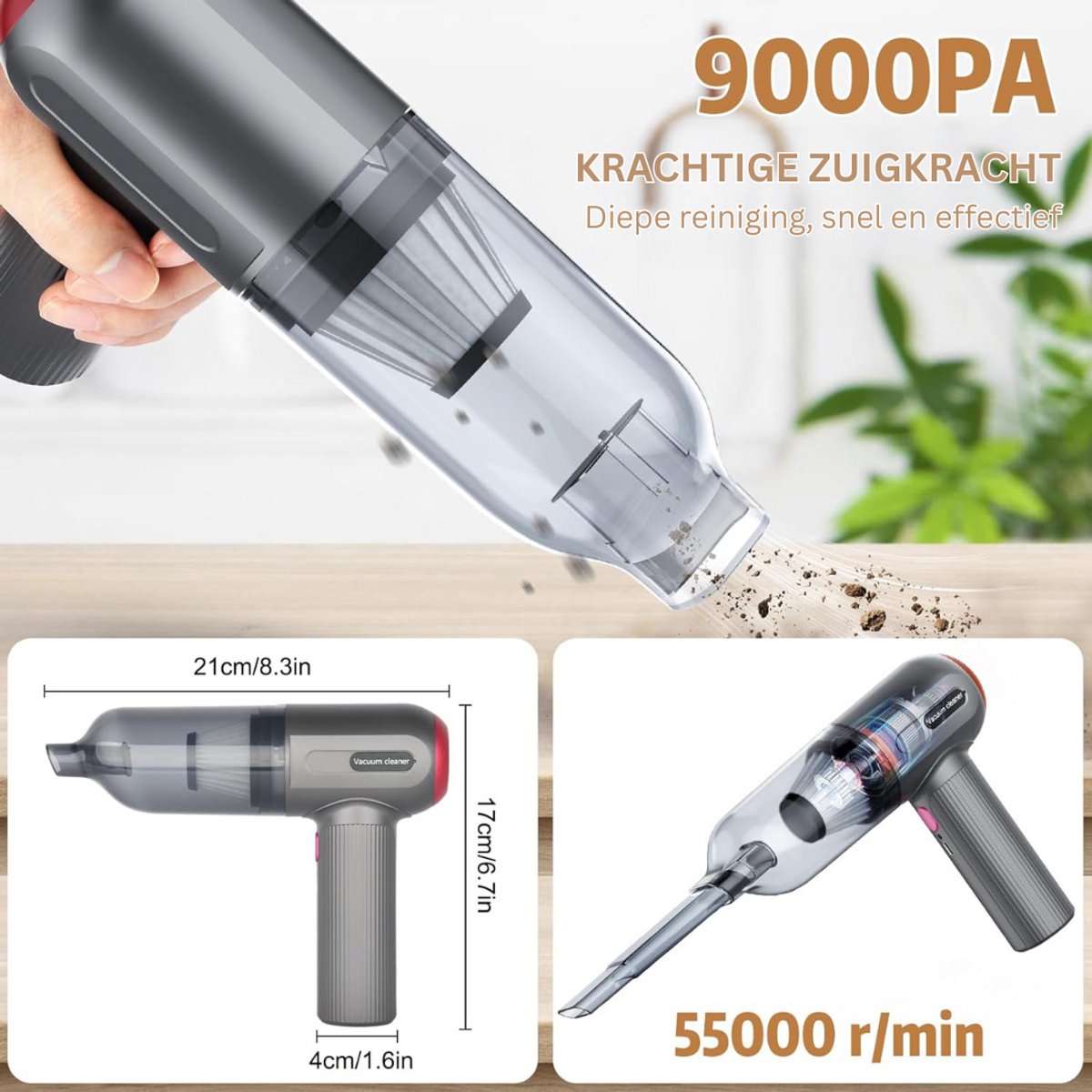 MKSS® Draadloze Handstofzuiger Kruimeldief - Grijs - afbeelding 2