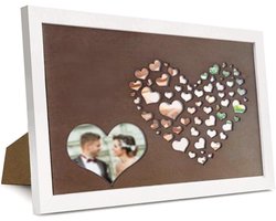 Allecto plus - Geldgeschenk bruiloft met hartmotief in fotolijst - Huwelijksgeschenken voor bruidspaar - Gepersonaliseerd cadeau - Houten geldgeschenken