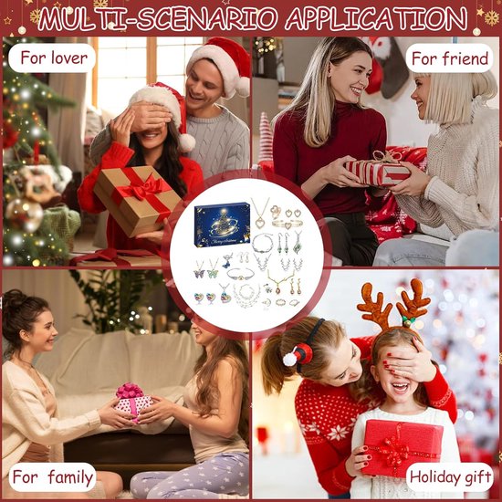 Calendrier De L'Avent Bijoux 2025 – 24 Surprises – Colliers, Bracelets, Bagues, Boucles D'Oreilles – Cadeau Noël Femme