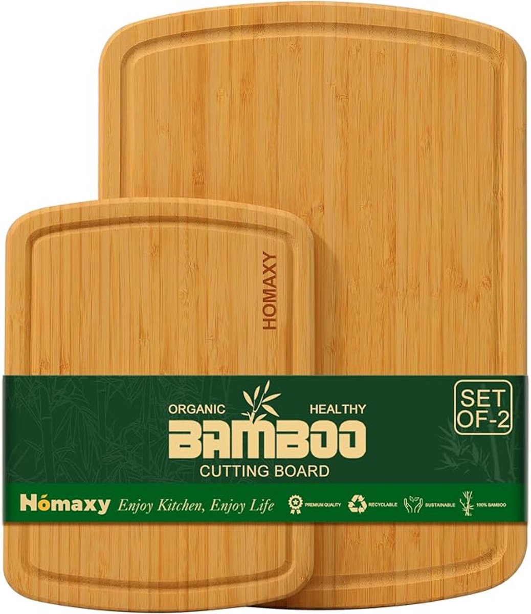 Homaxy Snijplankenset 2 stuks - Snijplanken bamboe - Snijplank Gebogen - Luxe Snijplanken Set - Keukenplanken（30*22.5*1.7，44.5*31.5*1.7）cm