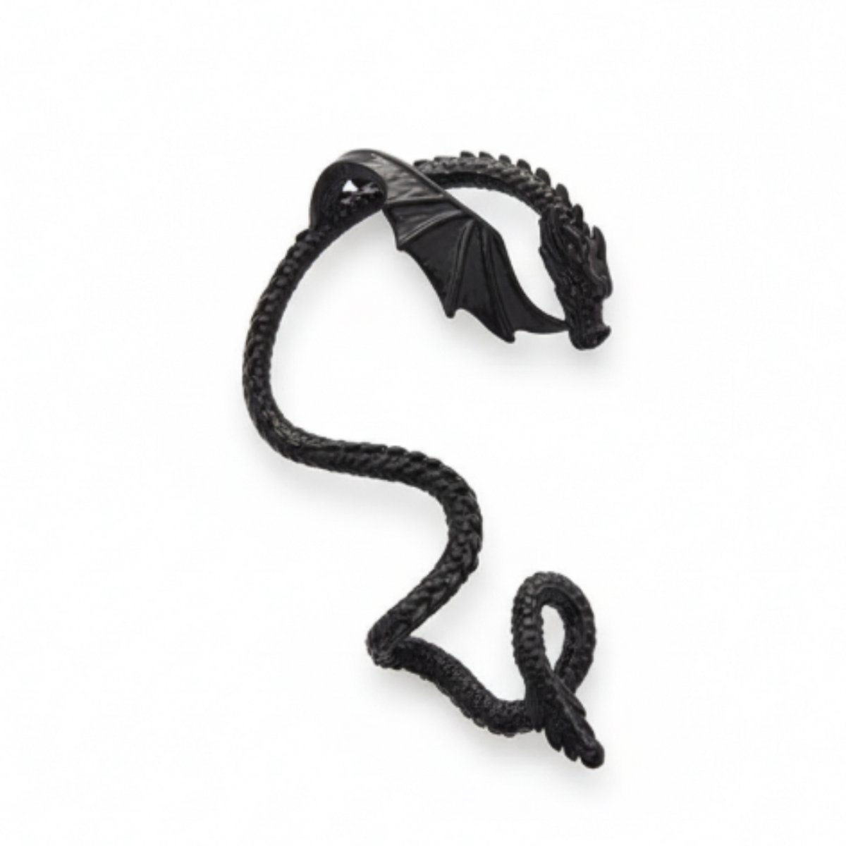 Zwartkleurige draak oorsteker oorbellen voor dames en heren – fantasy ear cuff stijl oorbel met vleugel en staart detail