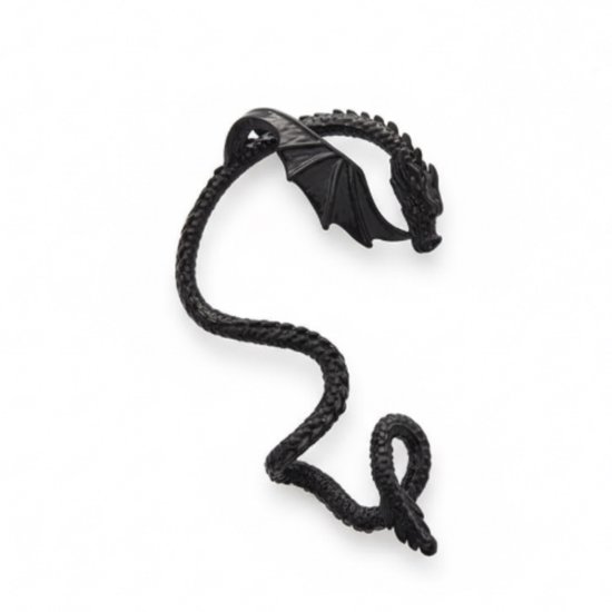 Boucles d'oreilles à tige dragon noir pour femmes et hommes – boucle d'oreille fantaisie style manchette d'oreille avec détail aile et queue