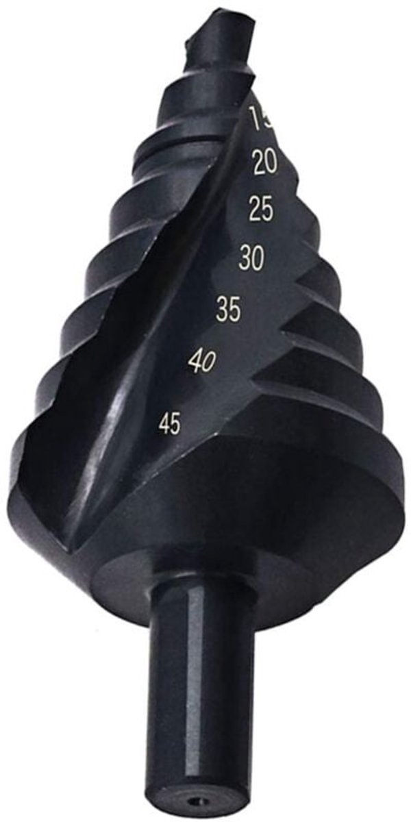 Titanium gecoate 10-45mm trapboor, trapsgewijs boren, boren op staal, zwarte titanium gecoate trapboor