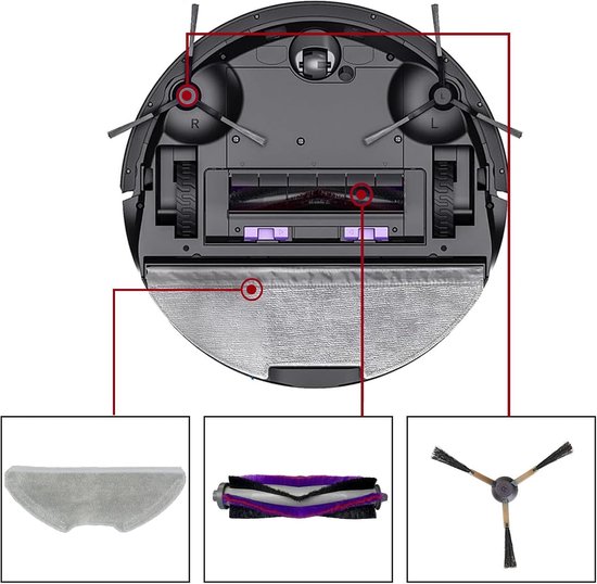 9pcs Replacement Parts Accessories Fits for Eureka E20 Plus Robot Vacuum Cleaner, Includes 2 Hepa Filters, 3 Mop Cloths, 4 Side Brushes (A