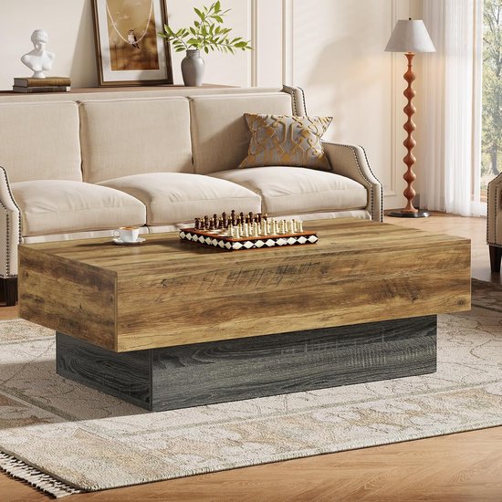 Tribesigns Rechthoekige Salontafel - 140×70×45 CM - Moderne Houten Salontafel - Grote Theetafel met Grijs Frame - Bruin en Grijs - Voor Woonkamers, Thuiskantoor