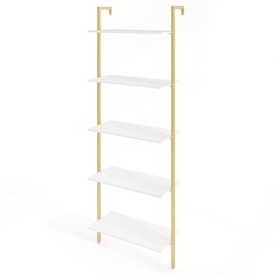 Boekenkast,5-laags houten ladder boekenplank, utility wand leunende boekenplank, moderne opbergrek planken, MULTIFUNCTIONELE planten bloemenstandaard voor woonkamer badkamer kantoor-5 laag 5