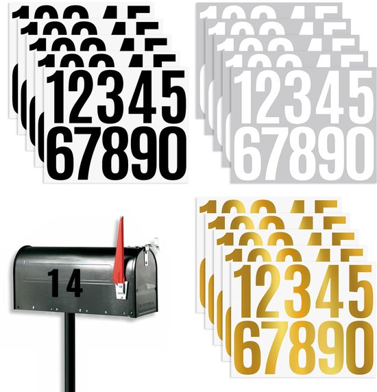 Top Quality Number Stickers – 3" Large 3" Adhesive Number Stickers for Mailboxes, Signs, Windows, Homes, Shops, Garbage Bins, Waterproof and Durable (15 Sheets, 3 Colors)