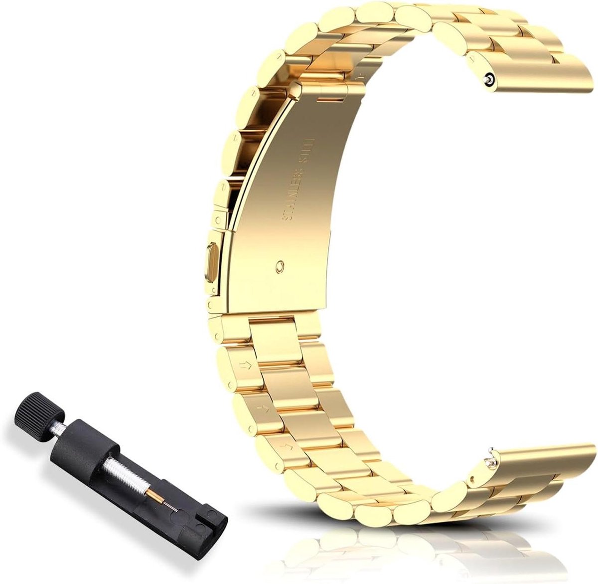 Roestvrijstalen reservearmband met snelsluiting - Voor aanzetbreedte 16 mm, 18 mm, 20 mm, 22 mm - Goud gepolijst - Dames en heren