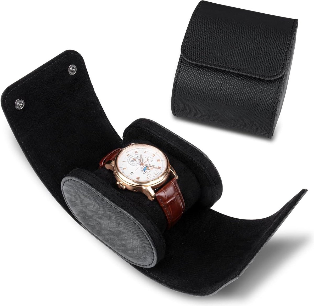 Allecto plus - Vintage Horloge Box voor Mannen en Vrouwen - Zwart met 1 Slots Cilindrische Design, Handige Travel Case, Upgrade Versie