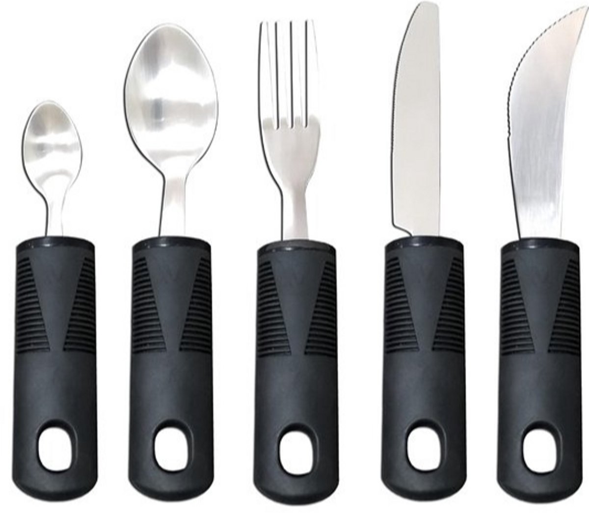VOKA Bestek set - Verdikt handvat - Verdikt bestek - 5-delig - Aangepast bestek - Comfortabele soft grip - Modern - Set - Tril bestek - Grip bestek – Zwart