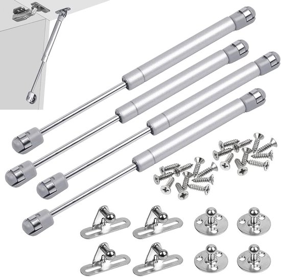 NAMYEUT 12 stuks gasveer 100N, meubelgasveer, hydraulische gasveer, compressieveer voor kleppen, voor kasten, meubels, boekenplanken, zilver, met