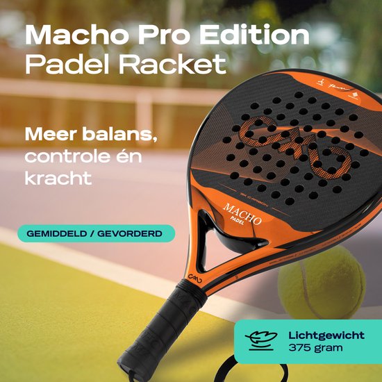 Macho Padel Racket Macho Padel Racket Pro Edition - Lichtgewicht - Druppelvorm - 3K Carbon ...