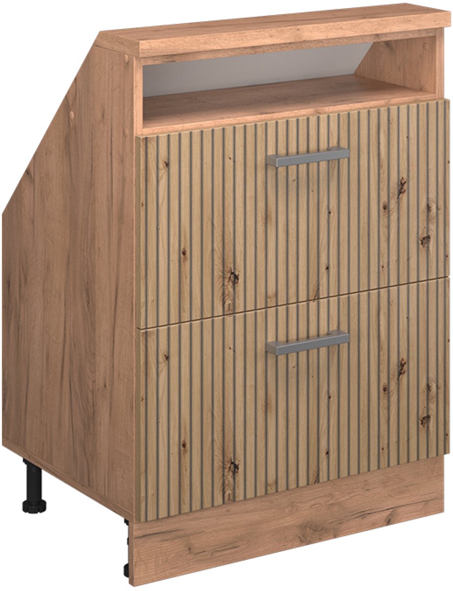 Vicco R-Line Keukenkast voor schuine wand – 60 cm met 2 laden Artisanaal eiken/Goudkraft eiken Artisanaal eiken/Goudkleurig Eiken
