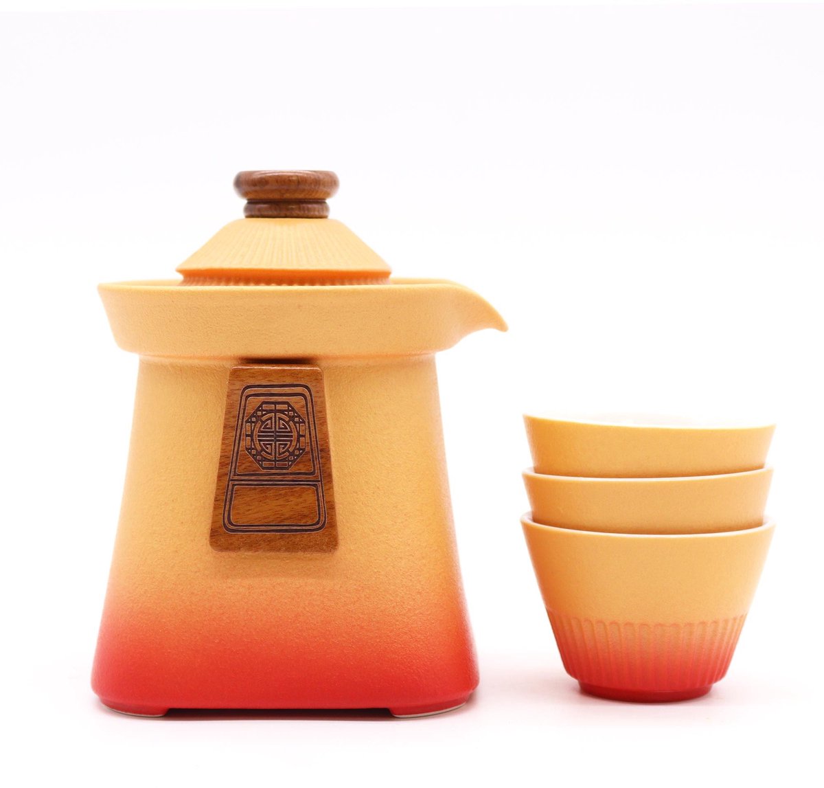 Temple theepotset & drie kopjes - Orange Earth - cadeau geschenkset vrouwen geschenkset mannen