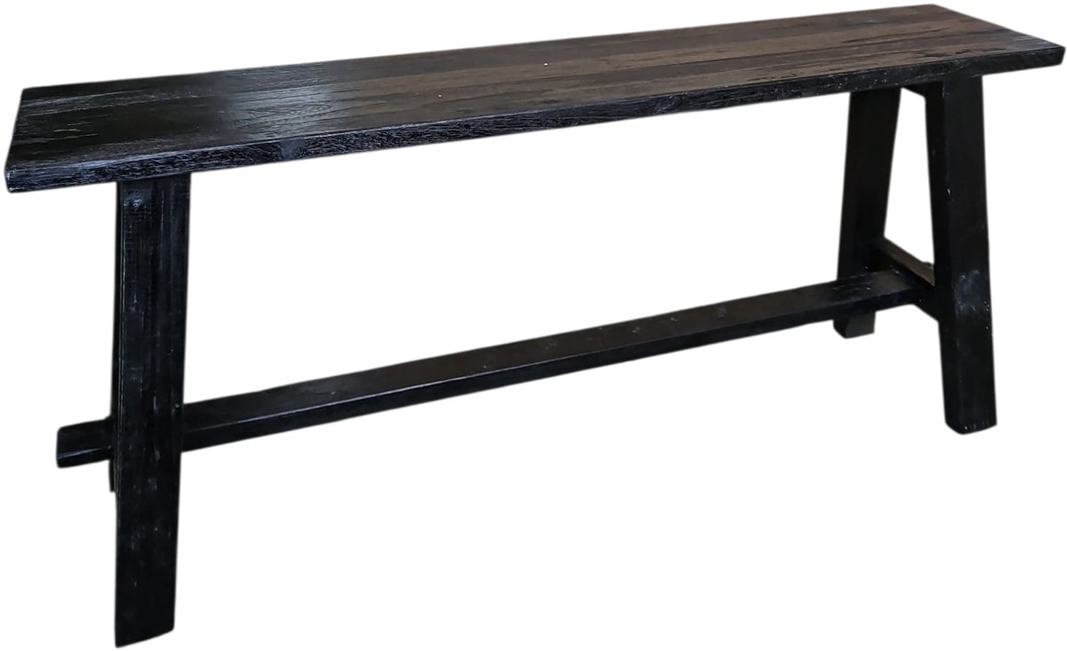 Kruk Teak 100cm Zwart | Handgemaakt Bankje uit Gerecycled Hout Indonesië