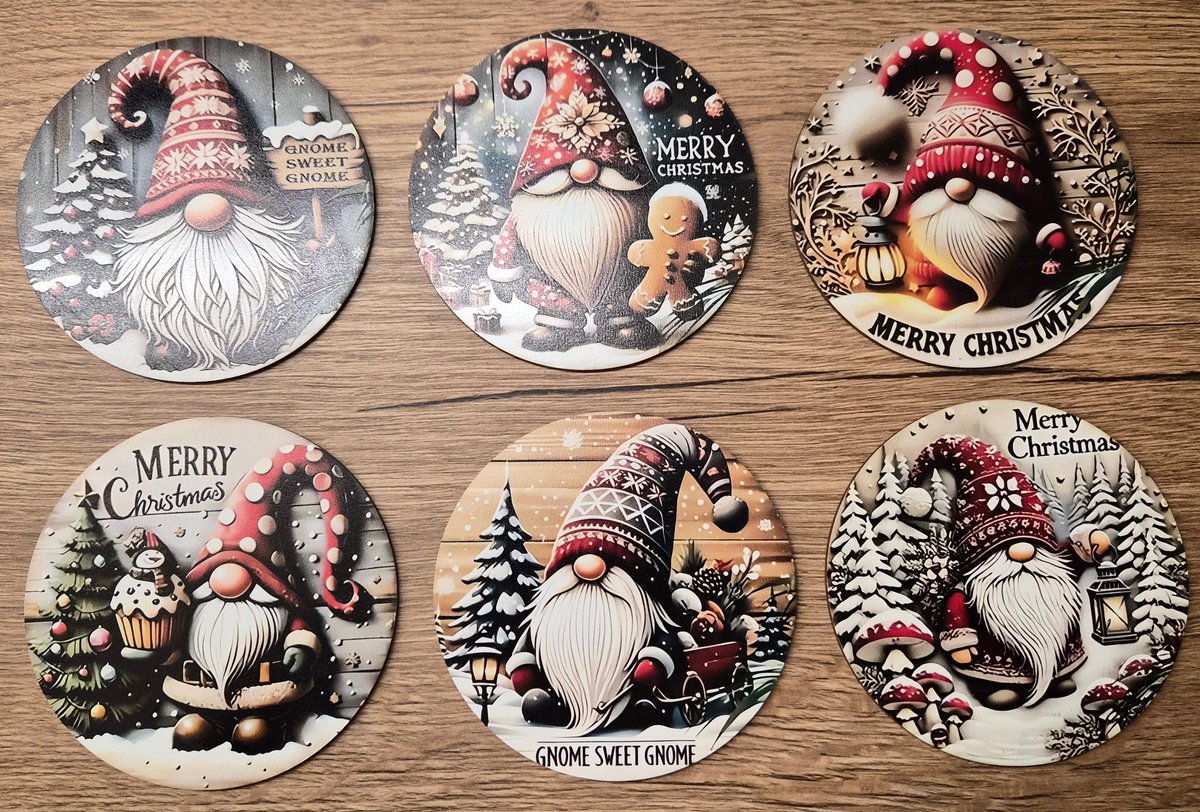 Onderzetters - 6 stuks - kerst gnoom - hout