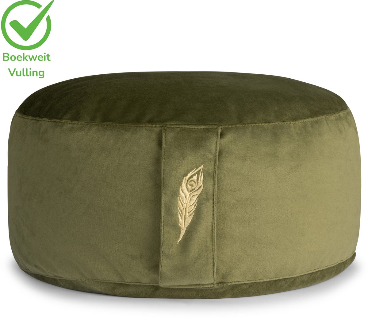 Bol.com MindBaas - Meditatiekussen - Eco - Rond - Groen Velvet - Dubbel Gestikt - 15 x 33 cm (hoogte x diameter) - Yoga kussen -... aanbieding