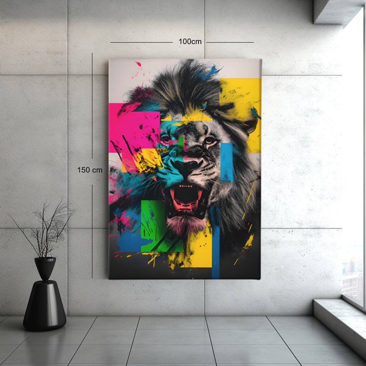 Trendex Global Canvas Schilderij Leeuw - Dieren - Kleurrijk - Portret - 150x100x2 cm