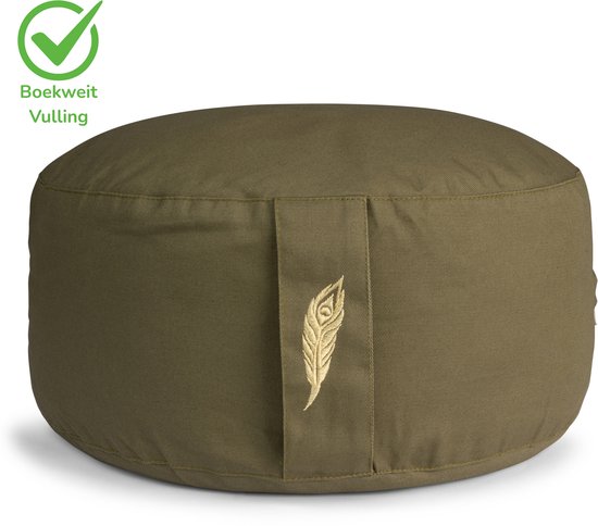 MindBaas - Meditatiekussen - Eco - Rond - Groen - Dubbel Gestikt - 15 x 33 cm (hoogte x diameter) - Yoga kussen - Yogakussen