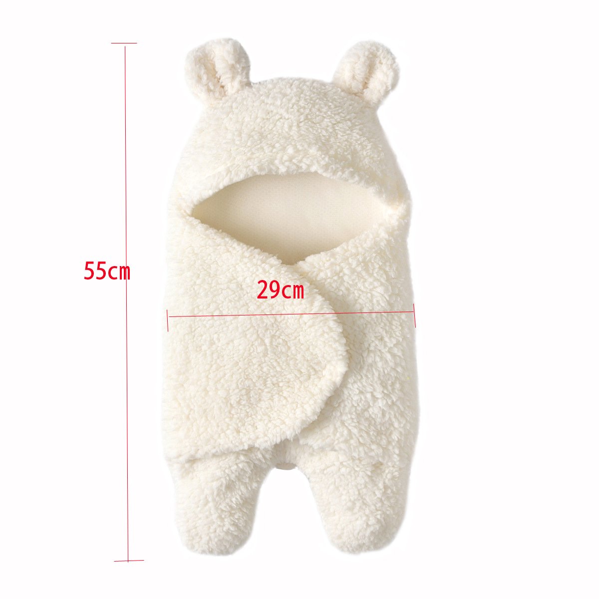 Baby inbakerdeken voor jongens en meisjes, schattige beer, pluche must-have deken, superzachte newborn herfst- en winterslaapzak, geschikt voor baby's van 0-6 maanden - Wit