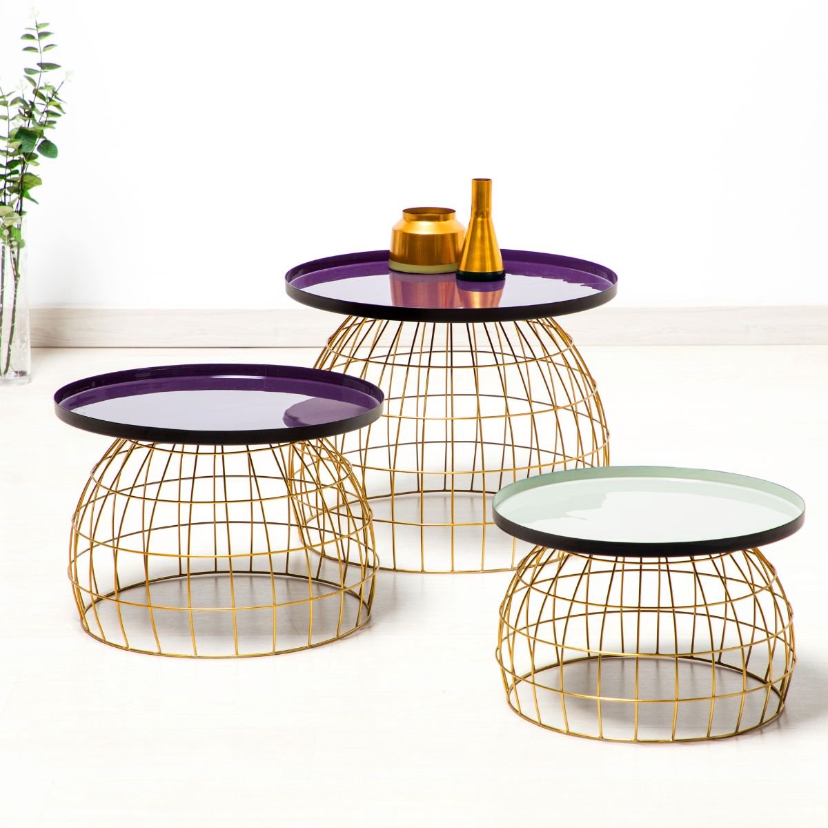 Floraya - Set 3 bijzettafels Laudatio - Lila/Violet/Lichtgrijs - 40x40x26 cm + 45x45x32 cm + 50x50x42 cm (LxBxH)