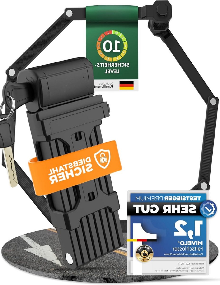 Lexium Vouwslot - Slot voor Electrische Fietsen en Fatbike - Fietsslot - Voor elk type Fiets - Met Houder