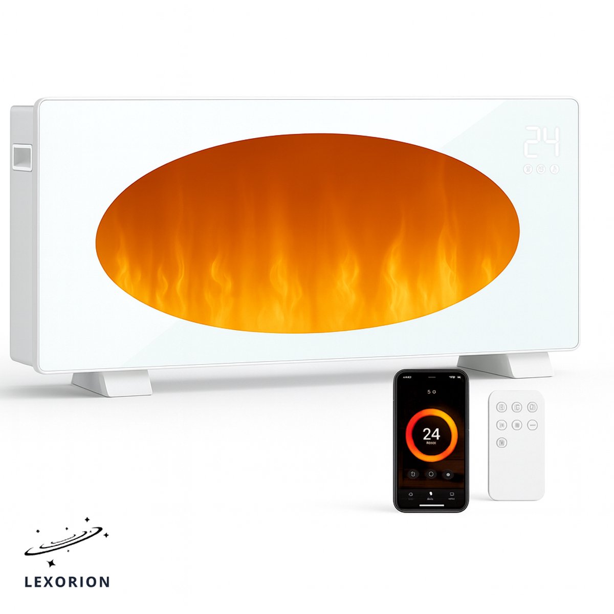 Lexorion Aqua - Kachel - Elektrische Kachel - Glazen Convector Verwarming - Wandverwarming - 2000W - Vlam Hologram - Smart App - WiFi & Afstandsbediening - Timer - Instelbare Temperatuur - Hoogwaardige Materialen
