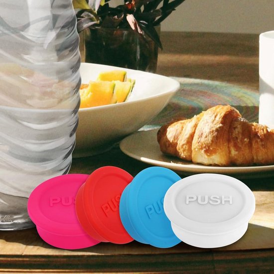 Allecto plus - Siliconen Afsluitdoppen voor Frisdrankflessen - Set van 4 - Herbruikbaar - Geschikt voor Sodastream Glazen Fles - Rood, Roze, Blauw, Wit - 76 characters — afbeelding 3