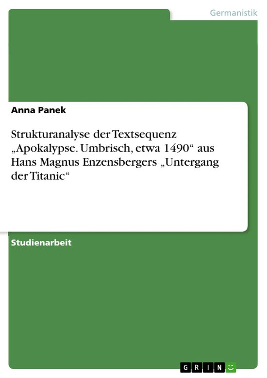 Strukturanalyse der Textsequenz „Apokalypse. Umbrisch, etw ... - cover