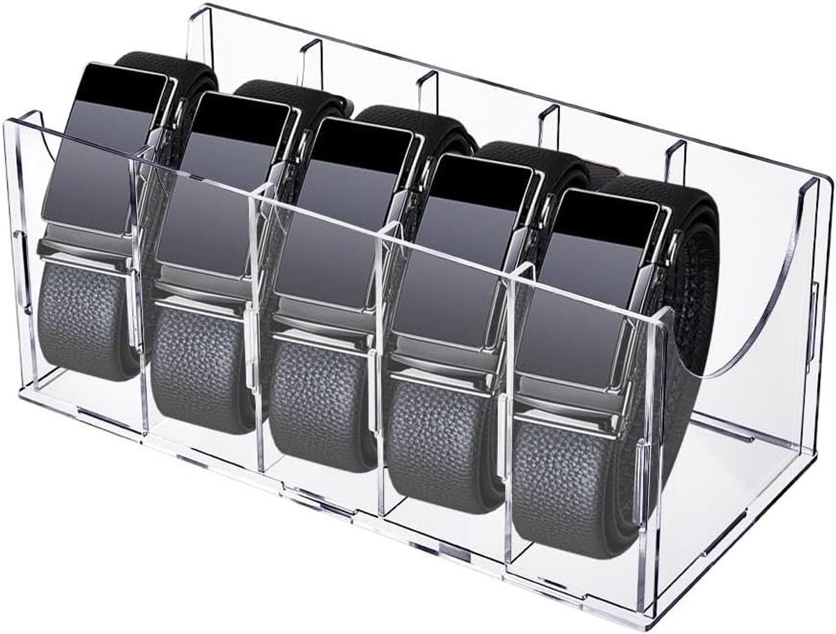 Allecto plus - Transparante Riemorganizer met 5 Vakken voor Horloges, Stropdassen en Sieraden - Opbergdisplay voor Kast
